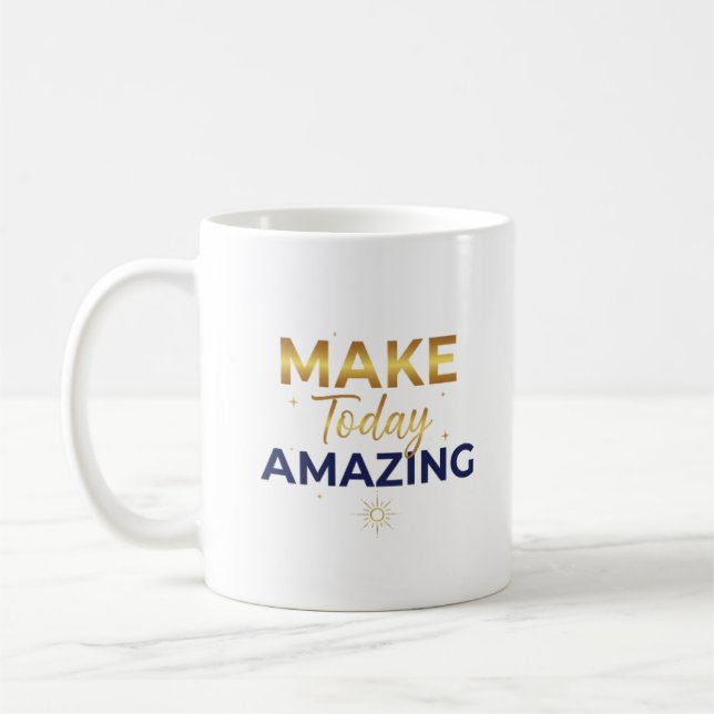 Caneca De Café Make Today Amazing Gold Navy Sun Design (Esquerda)