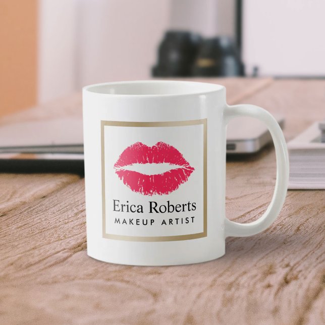 Caneca De Café Makeup Artist Red Lábios Modern Beauty Salon (Criador carregado)