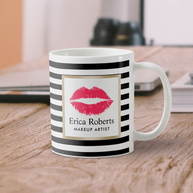 Caneca De Café Makeup Artist Red Lábios Modernos Strips Beauty Sa (Criador carregado)