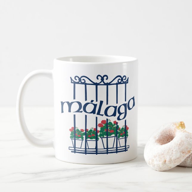 Caneca De Café Malaga, janela com flores (Com Donut)