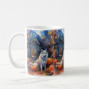 Caneca De Café Malamute do Alasca de Halloween com Abóboras Assus