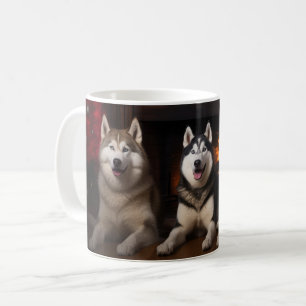 Caneca De Café Malamute do Alasca junto à Lareira Natal