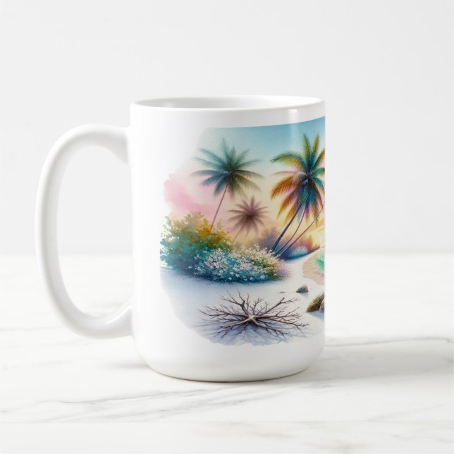 Caneca De Café Maldivas Sketch Watercolor | (Esquerda)