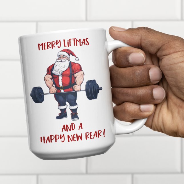 Caneca De Café Malhação engraçada Papais noeis de Natal de Natal  (Fit Santa Claus has been hitting the weights! Merry Liftmas!)