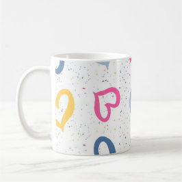 Caneca de Café Malhada e Colorida com Corações Cap