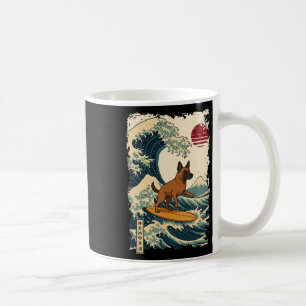 Caneca De Café Malinois Belga Surfando a Onda Kanagawa Japonesa M