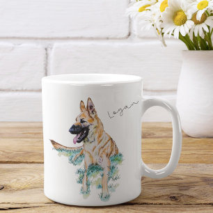 Caneca De Café Malinois Personalizados do German shepherd de Aqua