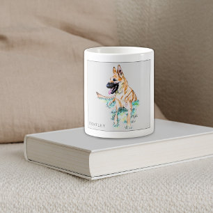 Caneca De Café Malinois Personalizados do German shepherd de Aqua