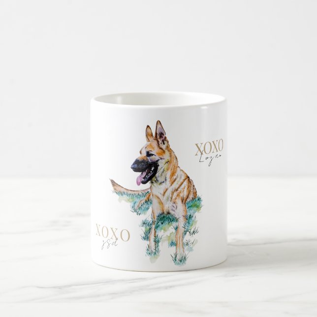 Caneca De Café Malinois Personalizados do German shepherd de Aqua (Centro)