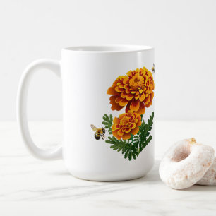Caneca De Café Malmequeres Laranja e Vermelhos Com Abelhas Melífe