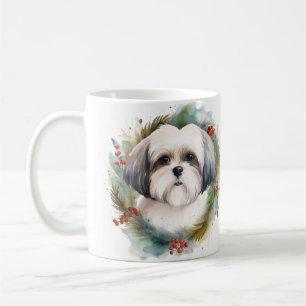 Caneca De Café Malti Tzu Christmas Wreath Festivo Pup