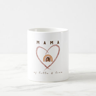 Caneca De Café Mama Boho com Texto e Penas da Lua e Nomes das Cri