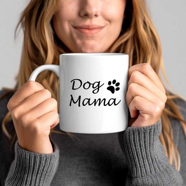 Caneca De Café Mama Cachorro - Cachorro Negro e Branco Cachorros  (Dog Mama - Cute Black & White Dog Lovers Quote Coffee Mug)