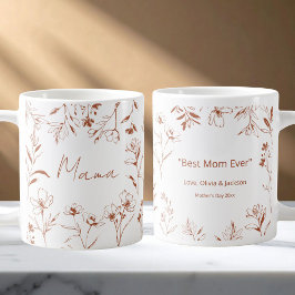 Caneca De Café Mama Citação Personalizada Arte Marrom Branco Flor