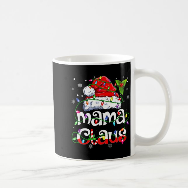 Caneca De Café Mama Claus Shirt Christmas Lights Pajama Family Ma (Direita)
