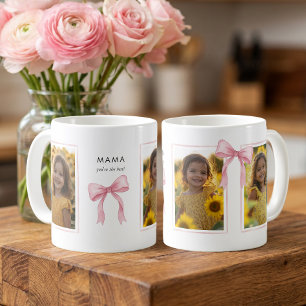 Caneca De Café Mama com Laço de Fita Rosa 3 Colagem de Fotos