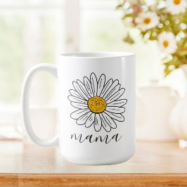 Caneca De Café Mama de Doodle Floral Daisy Branca Monogramada