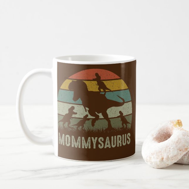 Caneca De Café Mama Dinosaur T Rex Mommysaurus 4 kids Family (Com Donut)