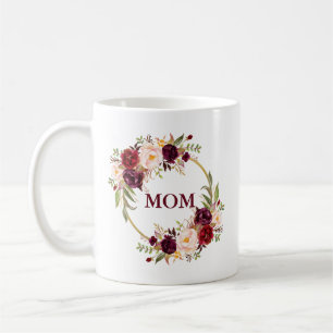Caneca De Café Mamã Dourado floral de Borgonha da aguarela