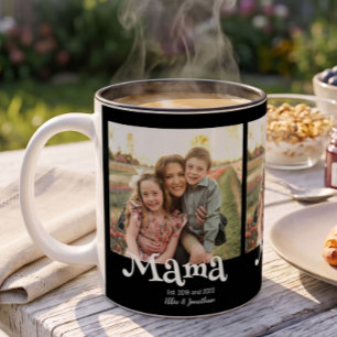 Caneca De Café Mama Estabelecida Foto Nome dos Filhos Diversão Te