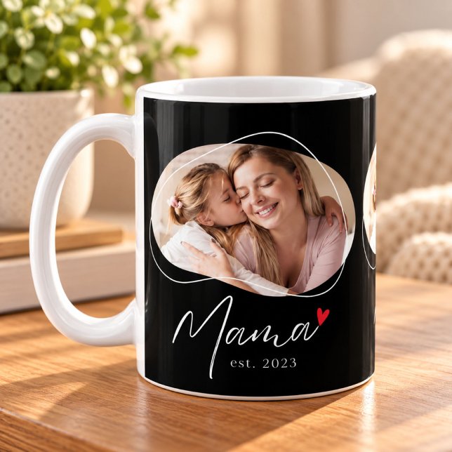 Caneca De Café Mama Estabelecida Script Preto 3 Foto (Criador carregado)