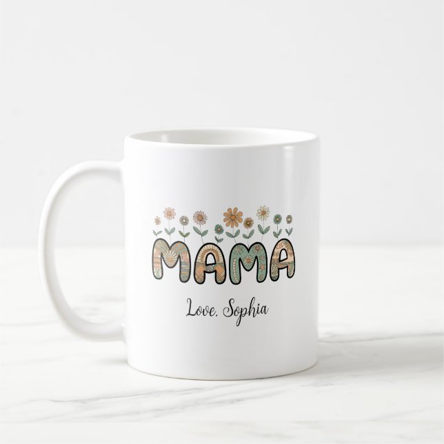 Caneca De Café Mama, Flores Dia das Mães Nome Personalizado (Esquerda)