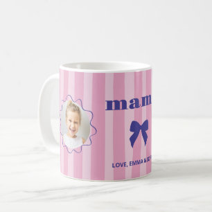 Caneca De Café Mama   Listras Rosa com Fotos e Laço Coquete