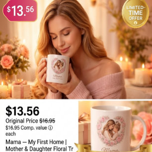 Caneca De Café Mama — Meu Primeiro Lar   Floral Mãe e Filha
