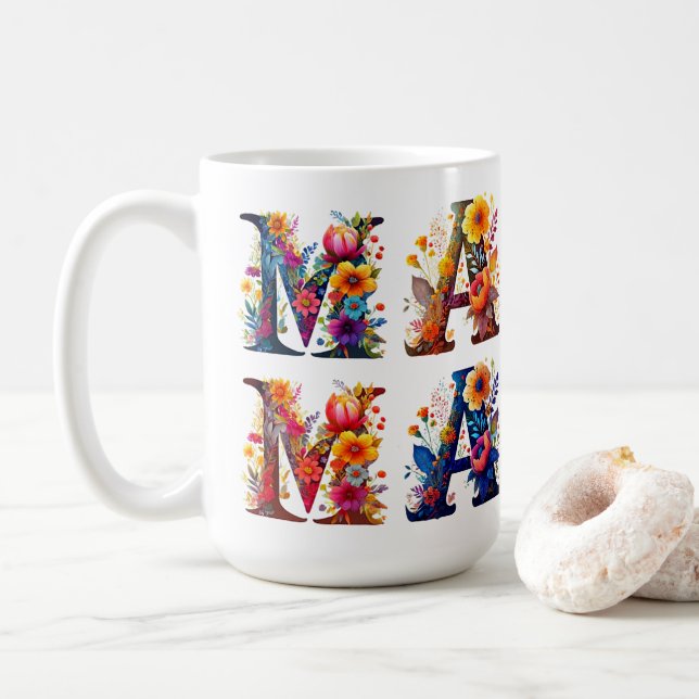 Caneca De Café MAMA personalizado floral (Com Donut)