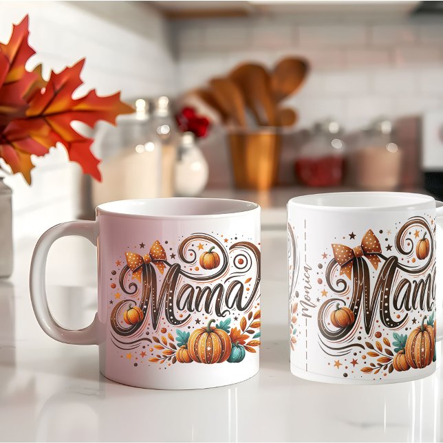Caneca De Café Mama Pumpkin Cai no Nome da Ação de Graças (Mama Pumpkin Fall Thanksgiving name Coffee Mug)