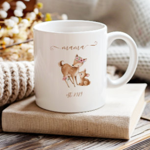 Caneca De Café Mama Querida Estabelecida Aquarela Boho Cervo