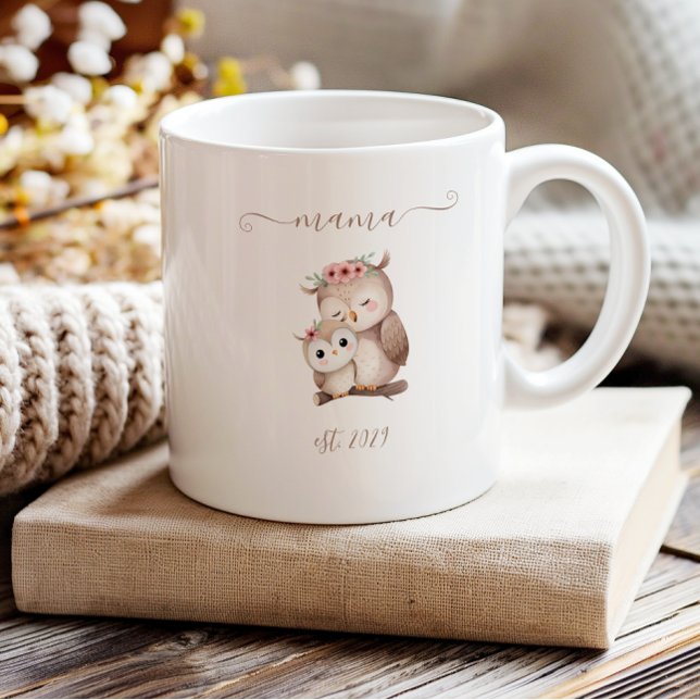 Caneca De Café Mama Querida Estabelecida Búhos Boho Aquarela (Criador carregado)