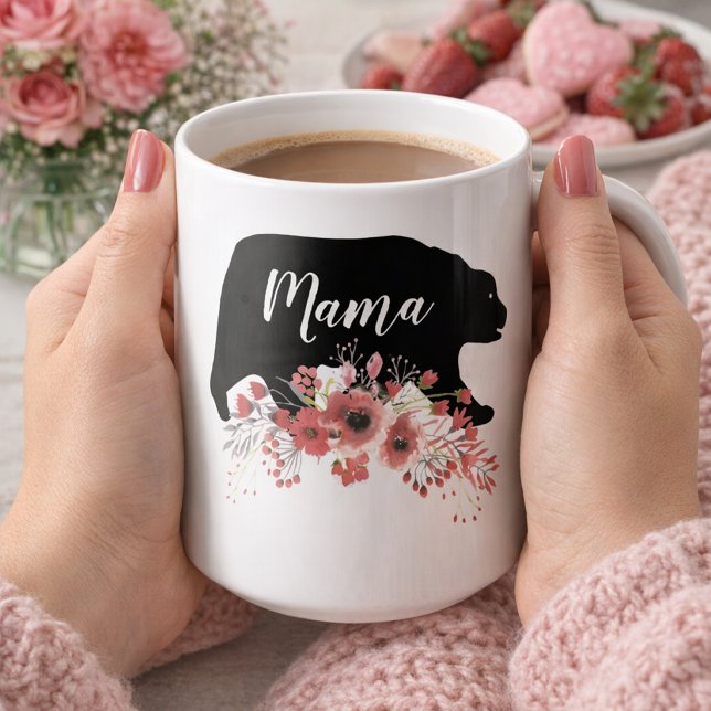 Caneca De Café Mama Ursa com Flores (Criador carregado)