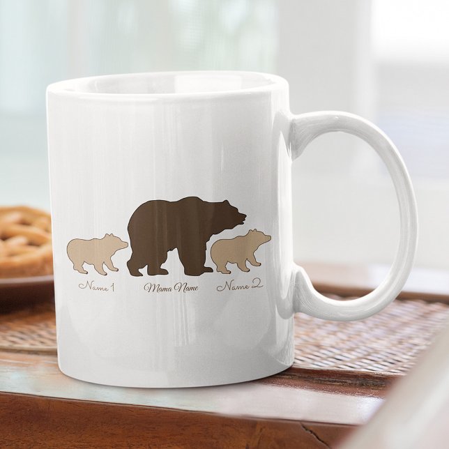 Caneca De Café Mama Urso Personalizada Com 2 Nomes de Filhos Pres (Criador carregado)