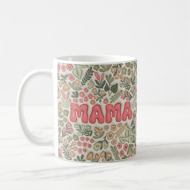 Caneca De Café Mama Verde Rosa Inflada 3D (Esquerda)