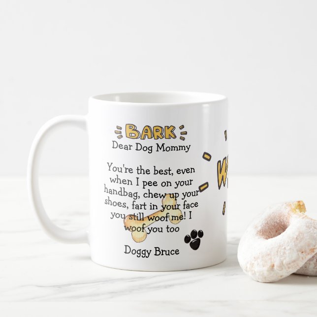 Caneca De Café Mamãe De Cachorro Engraçada Fogueira, Fofo, Ovos P (Com Donut)