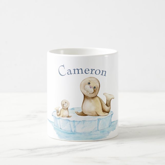 Caneca De Café Mamãe e Baby Seal Pup no Chá de fraldas de inverno (Centro)