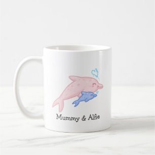 Caneca De Café Mamãe e Bebê Dolphin - Família Personalizada