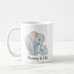 Caneca De Café Mamãe e Elefante para Bebê - Mug Personalizado da
