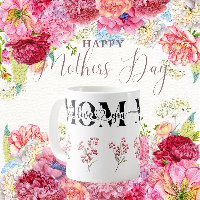 Caneca De Café Mamãe Eu Te Amo Frutas Vermelhas  (Mom I Love You Red Berries Coffee Mug)