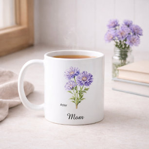 Caneca De Café Mamãe Flor de Nascimento de Setembro Áster