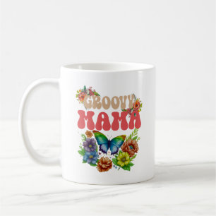 Caneca De Café Mamãe Groovy Floral, Retrô Mãe Colorida