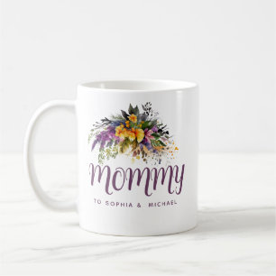 Caneca De Café Mamãe Kids Nomes de Dia de as mães Floral