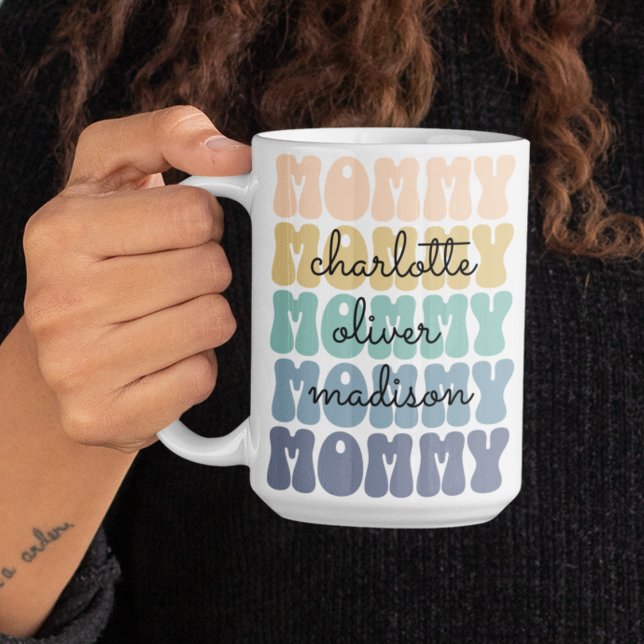 Caneca De Café Mamãe Moderna Mãe Crianças Nomes Oferta de Dia de  (Criador carregado)
