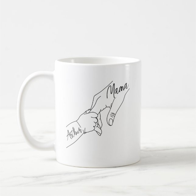 Caneca De Café Mamãe Personalizada e Crianças de mãos dadas (Esquerda)