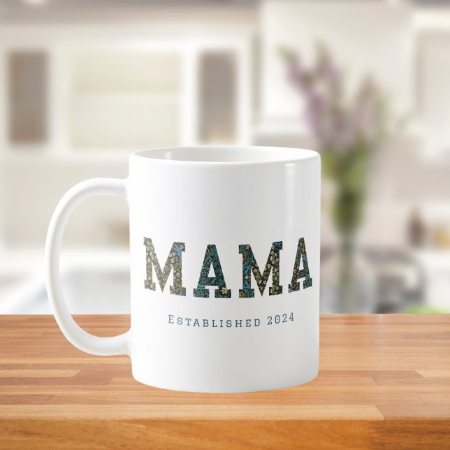 Caneca De Café Mamãe personalizou o ano - Trendy floral Coffee Mu (Criador carregado)