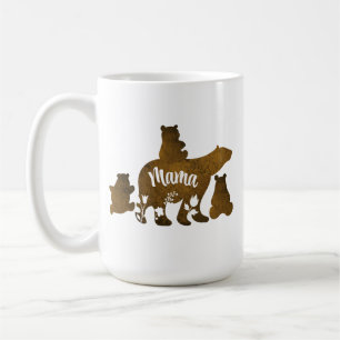 Caneca De Café Mamãe Ursa Com 3 Filhotes De Urso Seguindo Mamãe