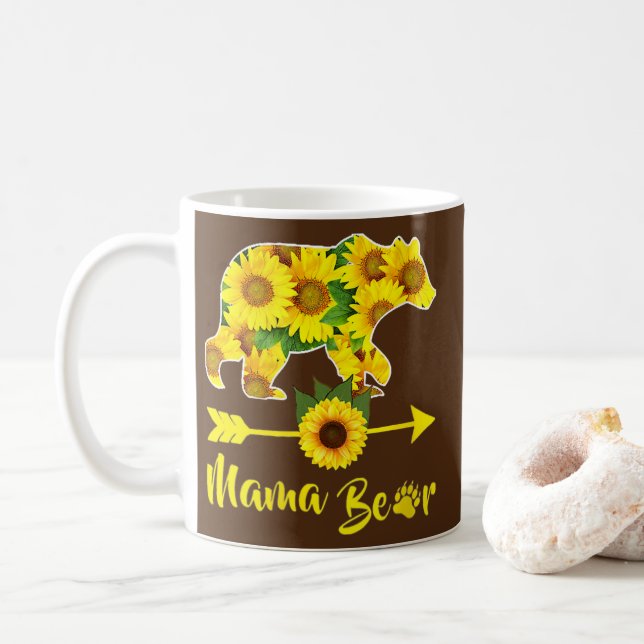 Caneca De Café Mamãe Ursa Girassol Dia de as mães Engraçado Mãe e (Com Donut)