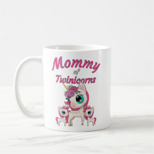 Caneca De Café Mamães de Twinicornos: Mãe e Filhas Gêmeas Unic