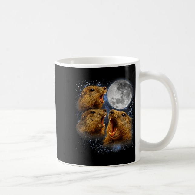 Caneca De Café Mamante de Marmota Marmota Uivando No Meme da Lua (Direita)